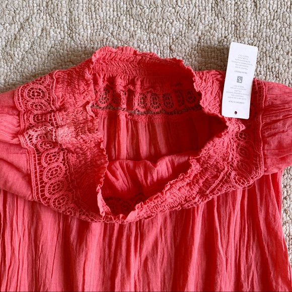 VERO MODA Sz S Off Shoulder Coral Cotton Crinkle Mini Dress - Picture 7 of 16